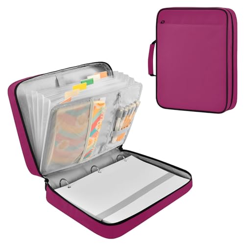 Deep Red Zipper Binder Bag with Handle,1.25 Inch 3 Ring O-Ring 500 Sheet Capacity 6 Tab Expanding File Folder Storage Pockets Binder for School Office Organizer Supplies - color: Multicolored-16