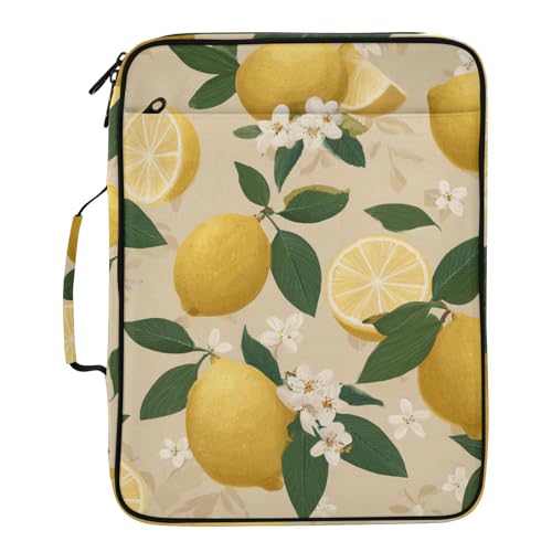 Beige Lemons and Flowers Accordion File Organizer Expanding File Folder Zipper Binder 3 Ring with Handle 500 Sheets Capacity Document Organizer Storage Bag Multi Pockets Design - color: Beige Lemons and Flowers