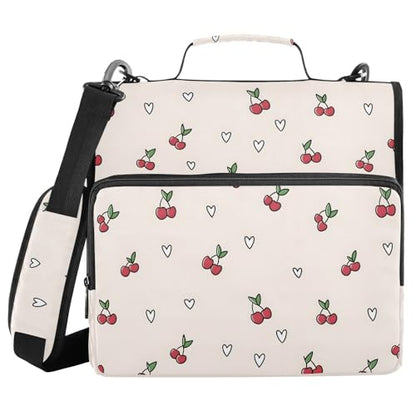 Cute Cherry Heart Pattern Zipper Binder 3 Ring with Handle and Shoulder Strap, 500 Sheet Binder Organizer Capacity & Multi-Pockets for School Office - color: Aa07