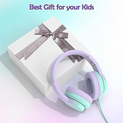 Candy Bila Kids Headphones, Wired Headphones for Kids Over Ear with Microphone, Foldable Headphone for Learning & Entertainment, Gradient Purple - color: Light Purple