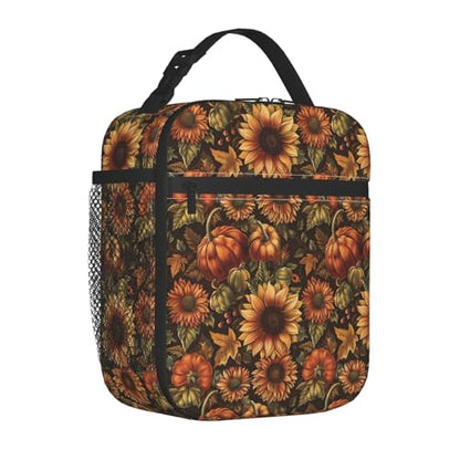 Sunflower Lunch Box for Kids Aldults, Rustic Floral Reusable Thermal Insulation Cooler Tote Bags, Autumn Bloom Harvest Pattern Insulated Bag for Student, School Picnic Camping Travel, Gifts - color: Sunflower01