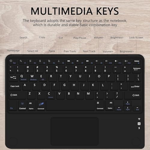 for Bluetooth Keyboard Touchpad Built, Cute Tablet Stand Adjustable & Foldable, Wireless Rechargeable Bluetooth for iPad, iPad Pro/Mini/Air, Samsung Xiaomi Tablets, etc -Pure Black - color: C-Touchpad Keyboard-Pure BLACK