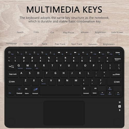 for Bluetooth Keyboard Touchpad Built, Cute Tablet Stand Adjustable & Foldable, Wireless Rechargeable Bluetooth for iPad, iPad Pro/Mini/Air, Samsung Xiaomi Tablets, etc -Pure Black - color: C-Touchpad Keyboard-Pure BLACK