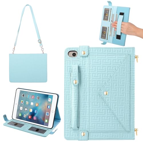 Handbag Case for iPad mini 5th 4th 3rd 2nd 1st Generation (Prior to 2019), Techcircle Elegant Crossbody Folio Stand Wallet Case with Pencil Holder, Card Slots, Hand Strap, Shoulder Strap, Baby Blue - color: 02 Baby Blue, size: iPad Mini 5/4/3/2/1 7.9"