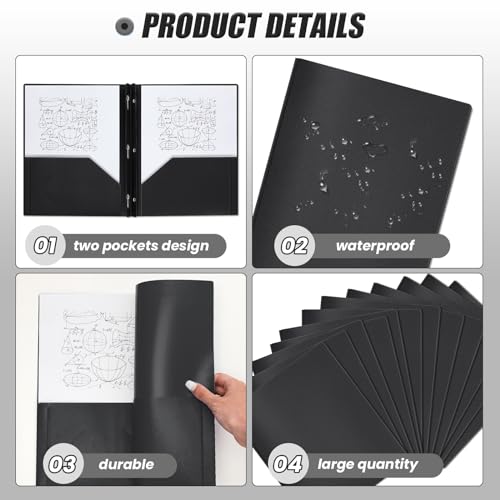 Lincia 100 Pcs Plastic Folders with Pockets and Prong Folders with Prongs 2 Pockets for Office, School for Students, Teachers, Office Workers(Black) - color: Black