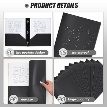 Lincia 100 Pcs Plastic Folders with Pockets and Prong Folders with Prongs 2 Pockets for Office, School for Students, Teachers, Office Workers(Black) - color: Black