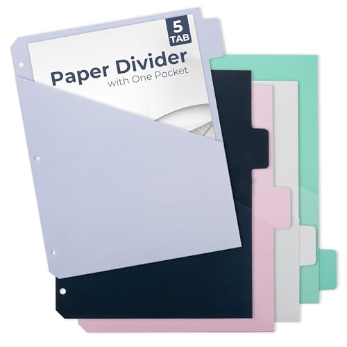 Y YOMA Colored 3 Ring Binder Dividers with Pocket Letter Size Paper Binder Tabs Page Dividers Cute Decorative Binder Index Dividers for Office School Home with 1/5-Cut Tabs, Fashion Color(5 Sheet) - color: Fashion Color, size: Letter Size - 5 Sheets
