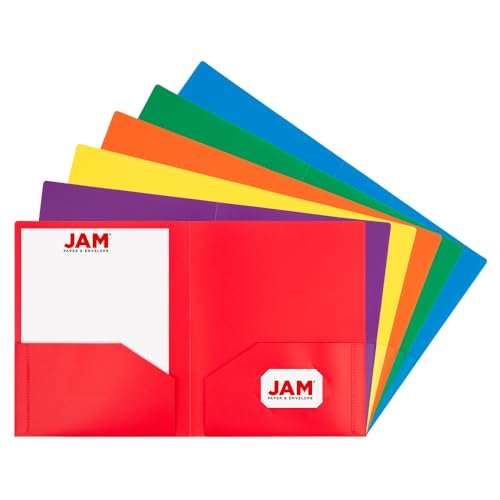 JAM PAPER Heavy Duty Plastic 2 Pocket Extra Tough School Folders - Assorted Primary Colors - 6/Pack - color: Assorted Primary, size: 6 Per Pack