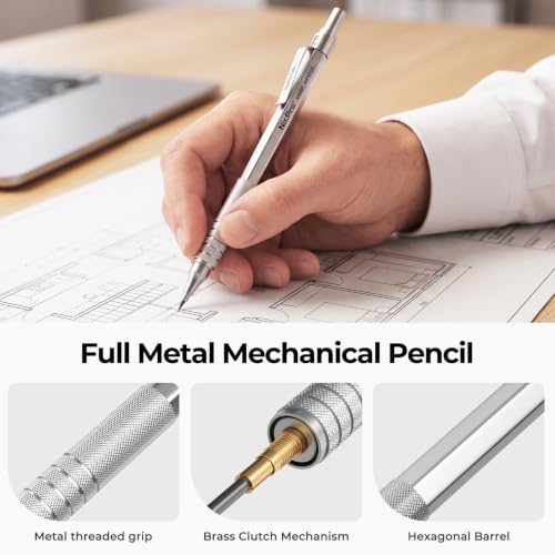 Nicpro 3 Pack 2.0 mm Mechanical Pencil Set with Case for Architects | Include: Drafting Pencil with 2mm Graphite Lead Refill(HB 2H 4H 2B 4B), Sharpeners, Erasers for Artist Writing, Drawing - color: Silver