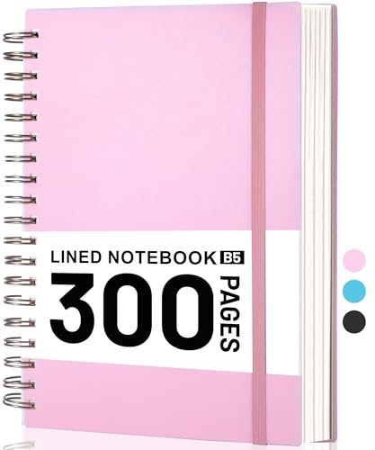 Yoment B5 Spiral Notebook,300 Pages College Ruled Lined Journal,Hardcover | 100GSM thick paper,7 x 10 inches Black hardcover with lay-flat binding and inner pocket for school,office,work,study - color: Pink