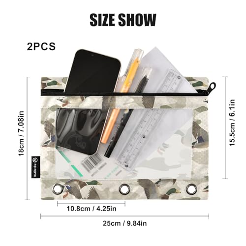 ALAZA Wild Duck Camouflage Pencil Pouch for 3 Ring Binder 2 Pack Zipper Binder Pencil Bag Case with Clear Window Office Supplies - color: multi1