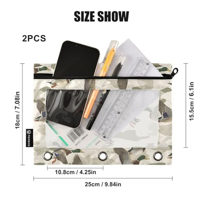 ALAZA Wild Duck Camouflage Pencil Pouch for 3 Ring Binder 2 Pack Zipper Binder Pencil Bag Case with Clear Window Office Supplies - color: multi1