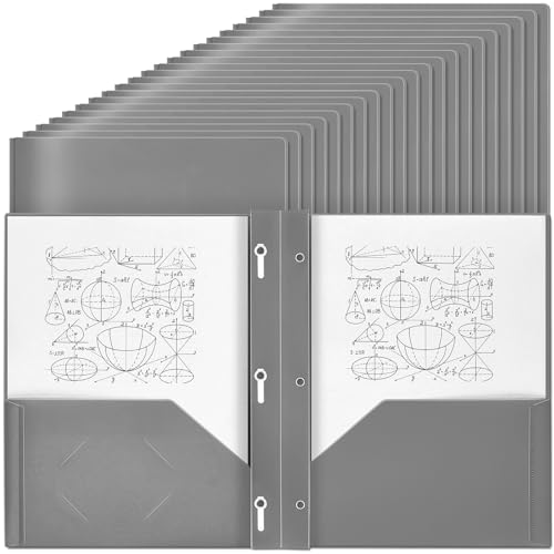 Lincia 100 Pcs Plastic Folders with Pockets and Prong Folders with Prongs 2 Pockets for Office, School for Students, Teachers, Office Workers(Gray) - color: Gray