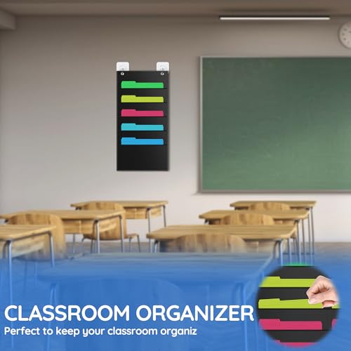 ZKOO 5 Pockets Hanging Wall File Organizer for A4 Size Paper/Legal/Letter Size Document, Sturdy Wall Mail Organizer Black Pocket Chart Great for Classroom, Office, Home Use with 2 Hangers - size: 5 Pocket