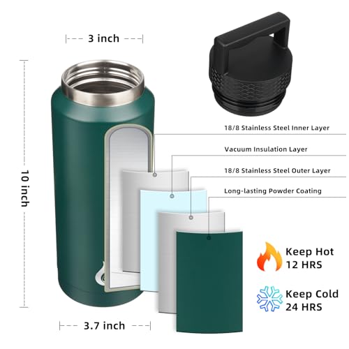 BJPKPK Insulated Water Bottles, Dishwasher Safe 36 oz Water Bottle with Handle, Leakproof BPA Free Thermal Flasks, Stainless Steel Jug for Sports, Army Green - color: Army Green, style: 36oz