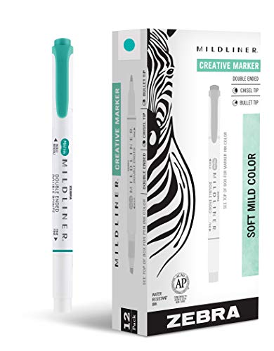 Zebra Pen Mildliner Dual-Tip Highlighters, Broad and Fine Tips, Ideal for Bible Highlighting, No Bleed, School Supplies, Teacher Supplies and Office Supplies, Mild Summer Green Ink, 12-Pack (78440upc) - color: Summer Green