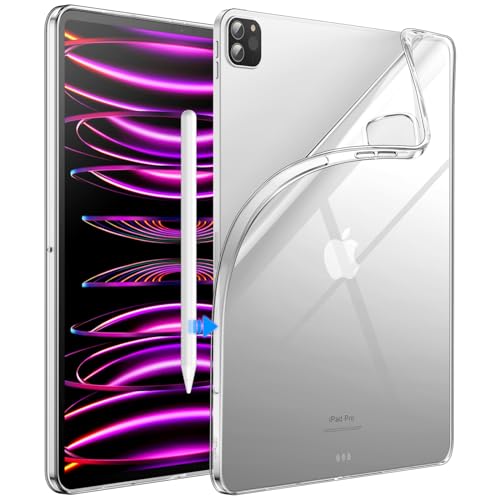 JETech Case for iPad Pro 12.9-Inch 2022/2021 (6th/5th Generation), Soft TPU Transparent Slim Shockproof Tablet Cover, Support Pencil 2nd Charging (Clear) - color: Clear, size: iPad Pro 12.9-inch (6th/5th Gen)