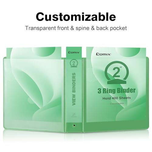 COMIX Standard 3 Ring Binder 2 inch with Clear View Cover, 2" Round Ring View Binder Holds 400 Sheets of US Letter Size Paper, 6 Pack (Sea Green) - color: Sea Green, size: 2 inch
