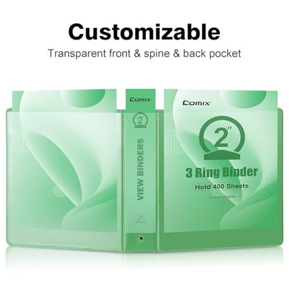 COMIX Standard 3 Ring Binder 2 inch with Clear View Cover, 2" Round Ring View Binder Holds 400 Sheets of US Letter Size Paper, 6 Pack (Sea Green) - color: Sea Green, size: 2 inch