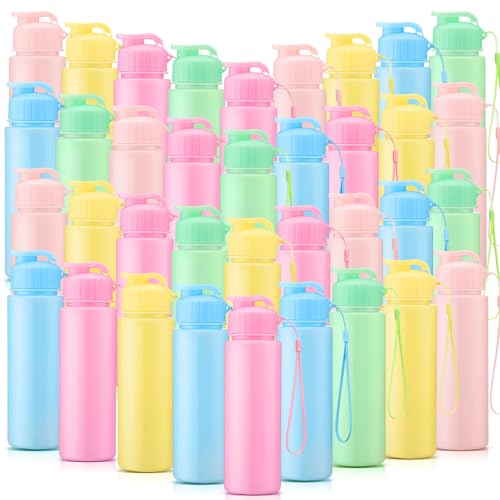 Domensi 50 Pieces Plastic Water Bottle Bulk 17 oz Sports Adults Reusable Large Water Bottles with Leak Proof Flip Top for Adults Fitness (Solid Pastel) - color: Solid Pastel