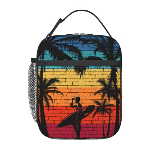 Vintage Surfing Brick Wall Palm Tree Lunch Bag 10In | Insulated Lunch Box Reusable Tote Bag For Picnic Office For Women Men - color: Style 7