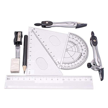 Geometry Kit Math Geometry Kit Set Plastic Metal Geometry Protractor Drawing School Eraser Compasses Set Math Eraser Ruler for Students high Quality （10pcs Set ） Compass Set Professional Compass Set