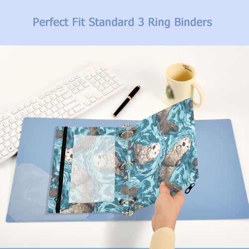 Studying 2 Pack Cute Green Water Swiming Otters 3 Ring Binder Pencil Pouch Bags,Clear Window Zipper Storage Case for Boys Girls School Office Supplies Cosmetics Organizers - color: Multi-otters