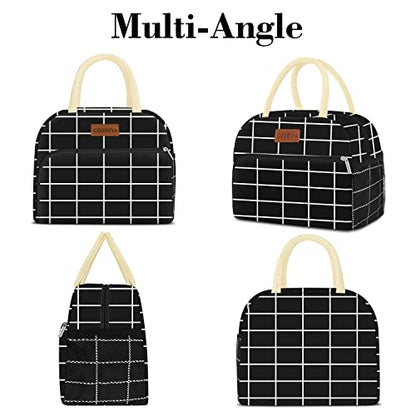 Coobiiya Lunch Bag Women, Lunch Box for Women Adult Men, Small Leakproof Cute Lunch Tote Large Capacity Reusable Insulated Cooler Lunch Container for Work/Office/Picnic/Travel-Black Plaid - color: Black Plaid
