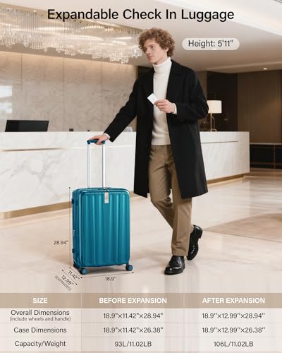 Hanke 26 Inch Expandable Luggage Top Opening Checked Bag Luggage Hard Shell Suitcases with Wheels Lightweight Travel Luggage Heavy Duty Luggage Suitcase with Lock for Woman Men-Caribbean Blue - color: Caribbean Blue, size: 26 Inch Expandable