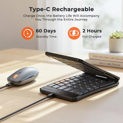 MEETION Ergonomic Foldable Keyboard and Mouse, Portable Bluetooth Keyboard and Mouse for Business Travel, Ultra-Thin Folding Wireless Keyboard Mouse for Windows/Mac/iOS/Andriod, C9880 - color: C9880 Black