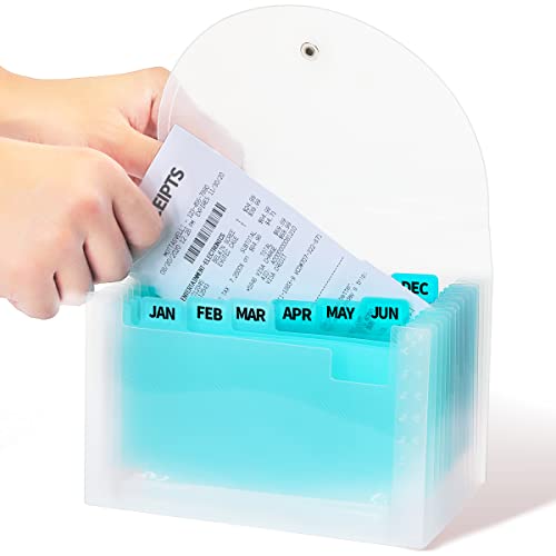 H4D Coupon Receipt Holder, 13 Pocket Accordion File Folder, 7 x 4.5, Teal | Polypropylene Plastic, Elastic Button Loop, 6" Expansion, A-Z, Monthly and Blank Tab Labels, Colored Pockets - color: Teal