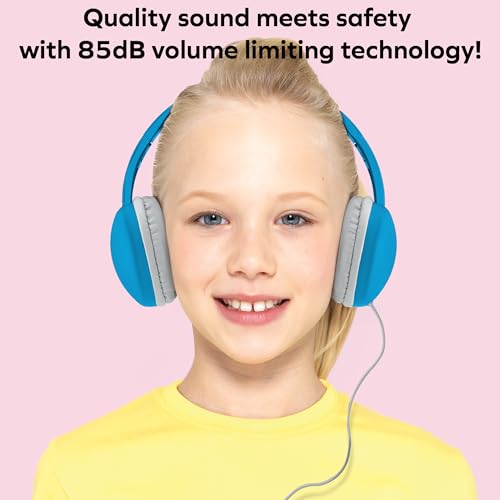 Coby Wired Kids’ Headphones, Over-Ear Headphones with 3.5-Millimeter Jack and Soft Cushions for School, Learning, and Travel, 85 dB Volume Limit, Built-in Microphone, Adjustable Headband, Blue - color: Blue