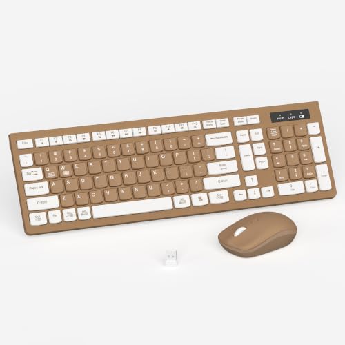 Wireless Keyboard and Mouse Combo, Full-Sized Wireless Keyboard and Adjustable DPI Mouse, 2.4GHz USB Receiver, Keyboard and Mouse for PC, Windows, Desktop, Laptop (Mocha Color) - color: Mocha Color
