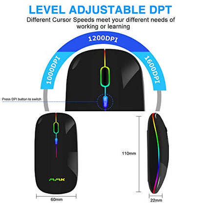 Wireless Bluetooth Mouse for Laptop, Rechargeable Mouse 2.4G USB Optical Wireless Mouse, LED Slim Dual Mode(Bluetooth 5.0 and 2.4G) Wireless for Laptop, PC, Mac OS, Android, Windows (Black) - color: Black