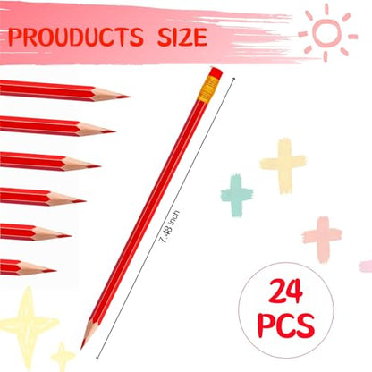 24 Pcs Erasable Checking Pencils, Pre-Sharpened, for Marking, Coloring, Tests, Grading, Office, (Red) - color: Red