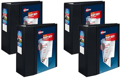 Avery Heavy-Duty 5 Inch Binders 3 Ring,View Binder,5 Inch EZD Ring,Black,Sturdy (79606),(Pack of 4) - size: 5" (Pack of 4)