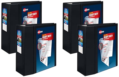 Avery Heavy-Duty 5 Inch Binders 3 Ring,View Binder,5 Inch EZD Ring,Black,Sturdy (79606),(Pack of 4) - size: 5" (Pack of 4)