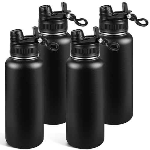 40oz Insulated Stainless Steel Water Bottle Bulk 2-in-1 Leak-Proof Sip & Straw Lid with Handle, Double Wall Vacuum Insulated Travel Mug for Sports, Commute, Office, Black, 4 Pack - color: Black, size: 40oz-4pack