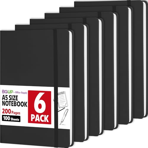 6 Pack Lined Journal Notebook for Work, 200 Pages, Medium 5.5 in x 8.3 in, A5 College Ruled, Hardcover Journaling Notebooks for Writing, Note Taking, Fit for Business Work School Home (Black) - color: 6B