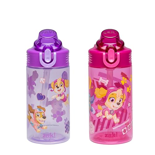 Zak Designs PAW Patrol Sage Kids Water Bottle For School or Travel, 16oz Durable Plastic Water Bottle With Straw, Handle, and Leak-Proof, Pop-Up Spout Cover, 2-Pack Set (Skye & Friends) - color: PAW Patrol (Skye & Friends)
