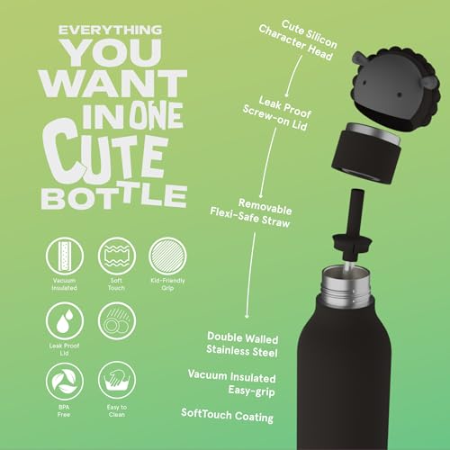 asobu Bestie Bottle Insulated Stainless Steel Water Bottle with Detachable Soft Animal Head Fun Drinking For Kids and Teens16 Ounce (Black Sheep) - color: Black Sheep