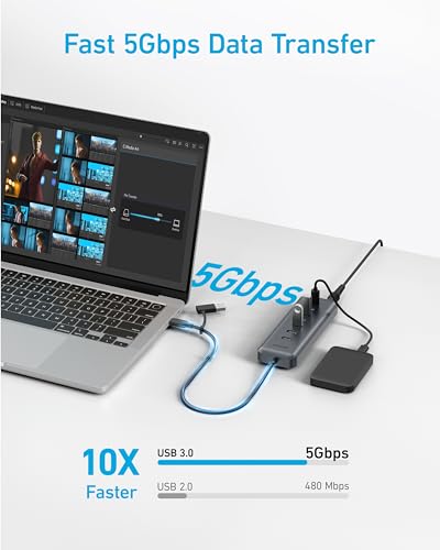 Anker USB C Hub, 8-in-1 5Gbps Data Hub, USB Splitter with 3 USBA and 4 USBC Ports, 100W PD-in, 2-in-1 USB-Connector, for Laptop, MacBook, iPad and More (45W Adapter Included)