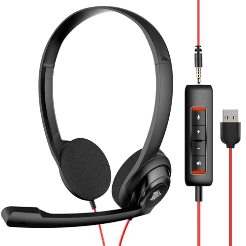 NUBWO USB Headset with Microphone for Laptop PC, Headphones with Noise Cancelling Microphone for Computer, On-Ear Wired Office Call Center Headset for Boom Skype Webinars, 5 Packs | 5 Packs - Lightweight On-Ear Wired Headset for MS Teams, Skype, Webinars,