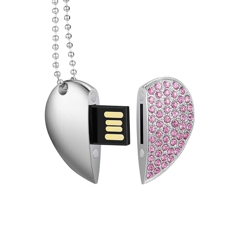 USB Flash Drive, 16GB/32GB/64GB/128GB USB2.0 Heart Shape Memory Stick Date Storage Pendrive Thumb Drives with Chain（16GB,Pink Heart - color: Pink Heart, size: 16GB