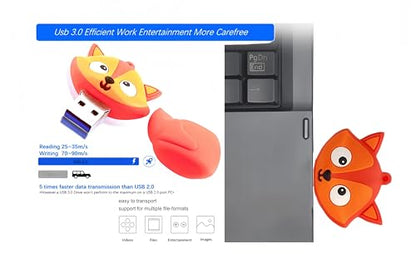 128GB USB 3.0 Flash Drive Novelty Cartoon Red Fox High Transfer Speed Pendrive Memory Stick - color: Red Fox