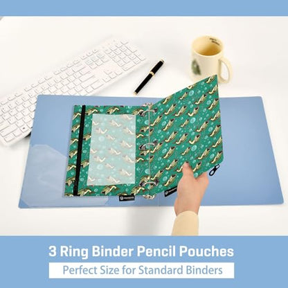 Deep Sea Fish Binder Pouches 3 Ring for Boys Girls School Office College Supplies Ocean Theme Fishman Pencil Pouches Case Bag with Clear Window and Zipper 2 Pack - color: Fish