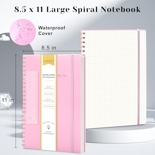 Yoment Graph Paper Notebook Spiral Notebook 8.5 x 11 A4 Large Grid Paper Notebooks, 100 GSM Thick Graph Paper, Plastic Cover Graphing Notebook for Work School Engineering, A4 Pink - color: Pink, style: E - Graph - A4