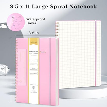 Yoment Graph Paper Notebook Spiral Notebook 8.5 x 11 A4 Large Grid Paper Notebooks, 100 GSM Thick Graph Paper, Plastic Cover Graphing Notebook for Work School Engineering, A4 Pink - color: Pink, style: E - Graph - A4