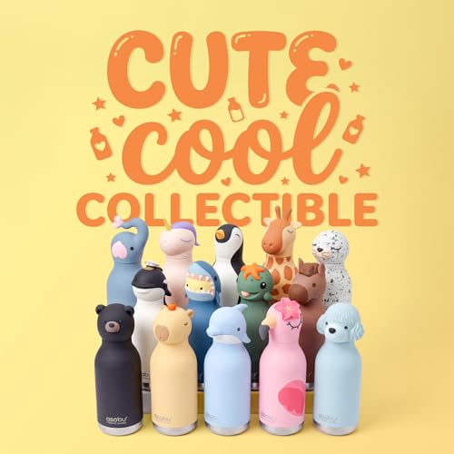 asobu Bestie Bottle Limited Edition Collectible Kids Water Bottle with Animal Character Lid 16oz (460ml) Insulated Stainless Steel, Leakproof, Reusable with Straw Fun Gift for Girls & Boys - color: MOCHI THE CAPYBARA
