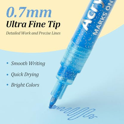 MaxGear Acrylic Paint Pens Glitter Markers Pen Set 12 Pack & Dry Erase Markers Ultra Fine Tip with Eraser 8 Pack